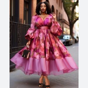 XPlus Wear NWT Elegant V Neck Formal Pink Floral Women's Dress XL